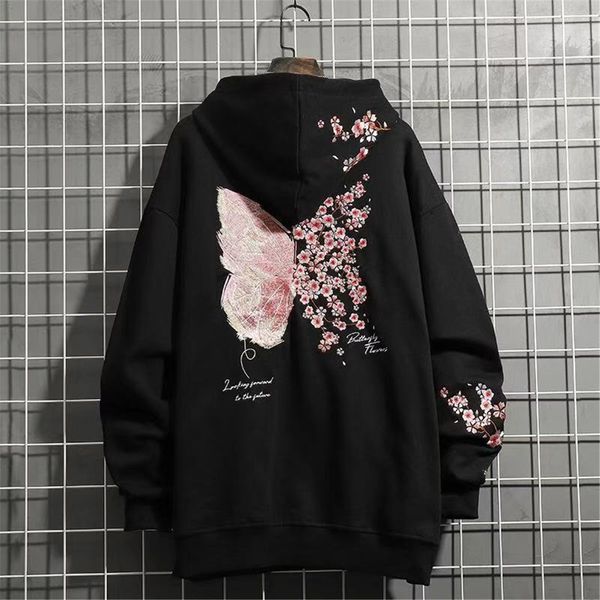 Sudaderas con capucha masculina sudaderas negras mariposa bordada con capucha hombres sudaderas con capucha sudadera con capucha chicas pareja tops casual rojo otoño japón 230727