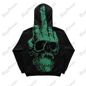 Hoodies pour hommes Sweatshirts Black Zipper Quality Skull Skull Style Sweat à sweat vert Green Pattern Y2k Street High Casual High pour hommes et femmes topyolq