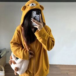 Heren Hoodies Sweatshirts Deeptown Kawaii Zip omhoog Hoodie Oversized Japanse meid Preppy Style Cute Bear Sweet Lolita Borduurde tops 231219Attire