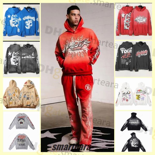 Sudaderas con capucha para hombre Sudaderas con capucha de diseño Hellstar Hombres Jersey Spiderweb Star Flash Manga larga Calle Hiphop Azul Rojo Gris Negro Blanco Yoga Vintage h