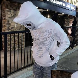 Sweats à capuche pour hommes Sweatshirts Mode Squelette Strass Blanc Zip Up Sweat à capuche Hommes Femmes Y2K Vêtements à manches longues Hip Hop Drop Livraison App Otscs