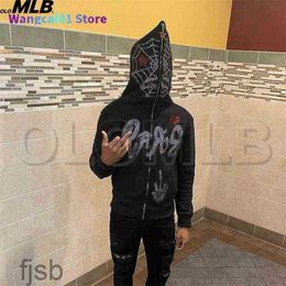 Hoodies pour hommes Sweatshirts Full Zip Up Hoodie Y2K Men Streetwear Long SEVE RHINESTONS SPIDER WEB Goth Sweet Sweat Oversized O Clothing Sweatre 907H