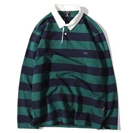 Heren Hoodies Sweatshirts Green gestreepte patchwork mannen vrouwen casual turndown kraag pullovers los retro Harajuku hiphop streetwear unisex 221102