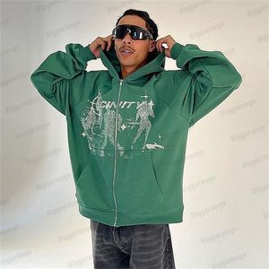 Sudaderas con capucha para hombre Harajuku y2k hiphop sudadera con capucha hombre sudadera de gran tamaño mujer Anime impreso Streetwear manga larga suelta verde Zip up Hoodie hombre 220831