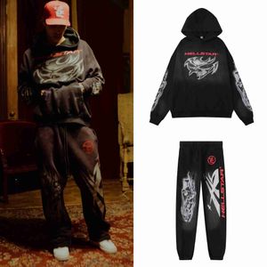 Sudaderas con capucha para hombre Sudaderas con capucha hellstar Sudadera asimétrica de melanina para hombre blusa de dibujos animados juvenil llegó al diseño sudadera llama suéter tamaño camisa s