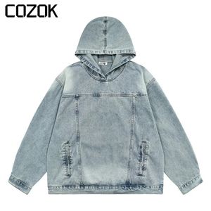 Heren Hoodies Sweatshirts HighEnd Vintage Mannen Denim Capuchon Streetwear Casual Y2k Tops Losse Hip Hop Harajuku Truien 231010