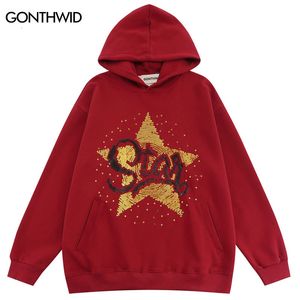 Hoodies pour hommes Sweatshirts Hip Hop Men Hop Sweatwear Streetwear Harajuku Sequin Star Lettre de sweat à capuche oversize