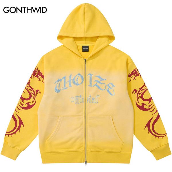 Hoodies pour hommes Sweatshirts Hip Hop Zipper Coat Streetwear Harajuku Chinese Dragon Graphic Imprime