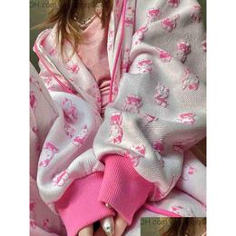 Heren Hoodies Sweatshirts Houzhou y2k Extra grote Kaii Pink Zipper Hoodie Womens Soft Girl Japan Harajuku Cute Print Sweatshirt Top Dhqov