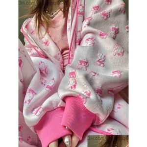 Heren Hoodies Sweatshirts Houzhou y2k Extra grote Kaii Pink Zipper Hoodie Womens Soft Girl Japan Harajuku Cute Print Sweatshirt Top DHKJ4