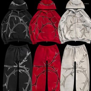 Hoodies pour hommes Sweatshirts Independent Station Nouveau produit Thorn Rignestone Zip Hoodie Winter Y2K Hip Hop Punk High Street Iperé Diamond à sweat Jmih