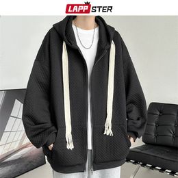 Sweats à capuche pour hommes Sweatshirts LAPPSTER Rubans Streetwear Y2k Zip Up Casual Mode coréenne Graphique Noir Années 2000 Vêtements à capuche 230803