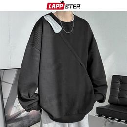 Heren Hoodies Sweatshirts LAPPSTER Y2k Zwart Harajuku Trui Koreaanse Mode Oversized Grafische Casual 2000s Kleding 230803