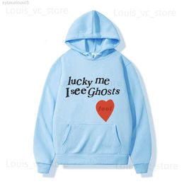 Heren hoodies sweatshirts Lucky Me ik zie Ghost Love print hooded harajuku sweatshirt fleece hiphop trui unisex streetwear kleding T230921