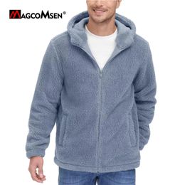 Heren Hoodies Sweatshirts MAGCOMSEN Winter Zip Up Fuzzy Sherpa Gevoerd Fleece Sweatshirt Met Capuchon 2 Zakken Warme Zware Dikke Jas 231129