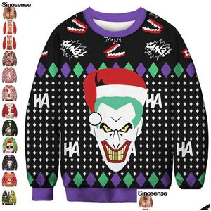 Hoodies pour hommes Sweatshirts hommes femmes pull de Noël laid 3D Clown Funnwing Automne Automne Fête de Noël