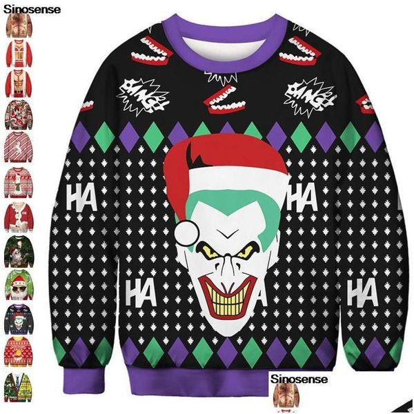 Sweats à capuche pour hommes Sweatshirts Hommes Femmes Pull de Noël laid 3D Clown drôle imprimé Automne Fête de Noël Sweat-shirt Plover Jumpers T Dhiyc