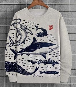 Hoodies pour hommes Sweatshirts pour hommes Shark Shark Sea Lino Art Print Fashion Sweatshirt décontracté