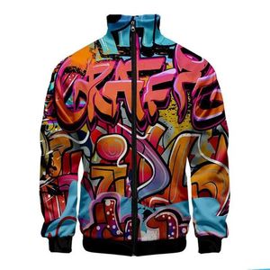 Heren Hoodies Sweatshirts NIEUW EN INTERESSELE graffitikatter 3D-jas voor heren Harajuku Hip-Hop Nieuwe jas Casual Stand Up Collar Zippered Sports Shirt Top 240425