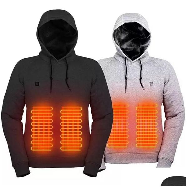 Sweats à capuche pour hommes Sweatshirts en plein air électrique USB Chauffage Pulls Hommes Hiver Chaud Vêtements Chauffants Charge Veste de Chaleur Sportswear Drop Del Otrhz