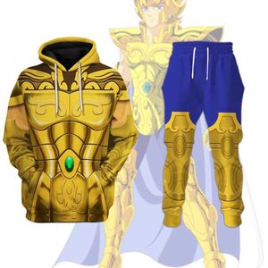 Heren Hoodies Sweatshirts Pop Role-Playing Anime Saint Seiya Gedrukte Hoodie Set 3d Street Harajuku Childrens Track and Field Suit Mens Sportswear Tweed-Piece Set 240425