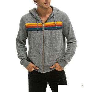 Sweats à capuche pour hommes Sweatshirts Rainbow Stripe Splicing Sweat-shirt à manches longues Zipper Pocket Coat Printemps Automne Casual Slim Fashion Jacket
