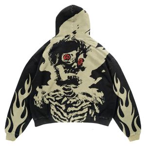 Heren Hoodies Sweatshirts Retro Devil Skull Print Top Y2K Harajuku Loose Fashion Hoodie Men High Street Hip Hop Casual Otenized Sweatshirt Men 230726
