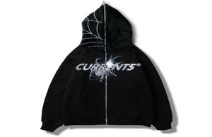 Sweats à capuche pour hommes Sweatshirts Spider Diamond Men Zipper Hoodie Gothic Lettre graphique punk vêtements Teen Sweatshirts surdimensionnés zip up Str1543722