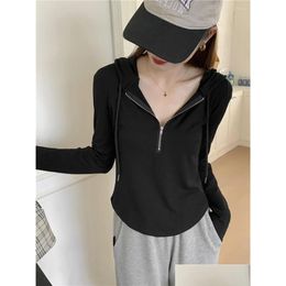 Sweats à capuche pour hommes Sweatshirts Printemps Automne Femmes Demi-fermeture à glissière Chemise Femme Soild Irregar À Manches Longues À Capuche Drop Livraison Vêtements C Otnlz