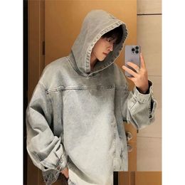 Sweats à capuche pour hommes Sweatshirts Printemps Plover Sweat-shirt en denim lavé à capuche Porté Patchwork Mode Top Drop Livraison Vêtements Vêtements Ot1Gv