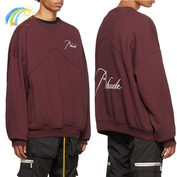 Sudaderas con capucha para hombre, ropa de calle de gran tamaño, jerséis de RHUDE rojo vino, algodón de calidad, bordado clásico, sudadera con capucha Vintage Rhude 230329