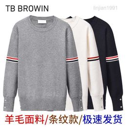 Hoodies pour hommes Sweatshirts TB Browins New Wool Round Neck Pullover Mens and Womens Même pull décontracté à fond Stripe