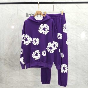 Sudaderas con capucha para hombre Sudaderas Chándal Conjunto de 2 piezas Diseñador de mujer Settrack Traje Hombres Sudaderas Corona de mezclilla Unisex Floral 100 algodón Pantalón Pantalones Hip Hop Ho