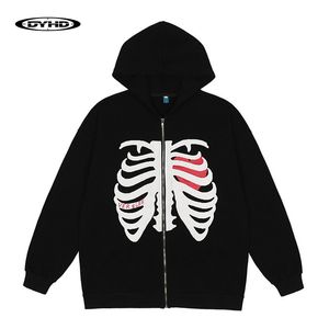 Hommes Hoodies Sweats Gilets Surdimensionné Squelette Zip Up Veste À Capuche Hommes Streetwear Gothique Mousse Impression À Capuche Mince Unisexe Printemps Automne 221121