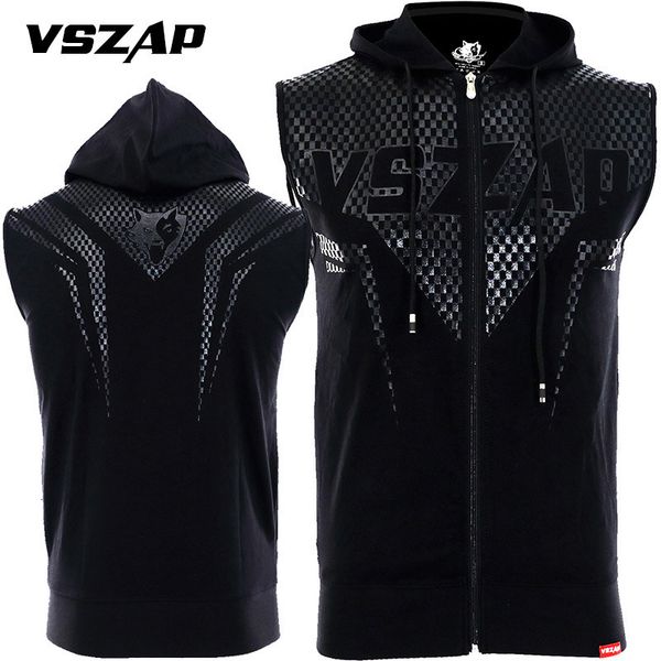 Hommes Hoodies Sweats Vszap Manteau D'été Sports Fitness À Capuche Sans Manches Combat MMA SlimFitting Cardigan Gilet Lame Bataille Costume 230706