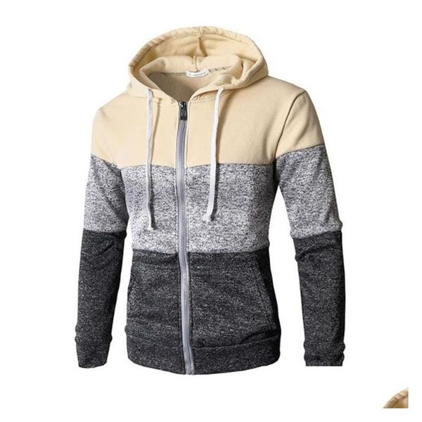 Sudaderas con capucha para hombre Sudaderas al por mayor con cremallera a rayas para otoño invierno Casual Color Block Cremallera con capucha Manga larga Tops Drop Entrega Ap Dht7L