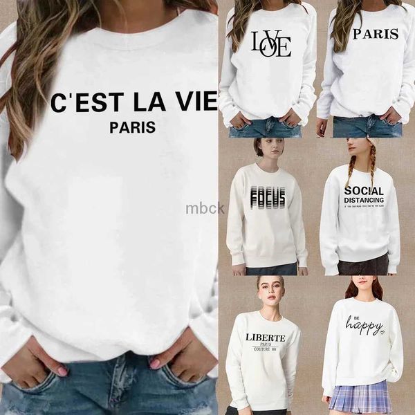 Sweats à capuche pour hommes Sweatshirts Femmes Sweatshirt à manches longues Fashion Blanc Pullover Text English Mots Imprimés Série décontractée Round Coule Automne chaud Sweat à capuche molle 240412