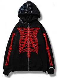 Heren Hoodies Sweatshirts Y2K Diamantjack Fall Lange Mouw Sweatshirt Dames Reflecterende glitter Zipup Spider Web Zip Cardigan 230113