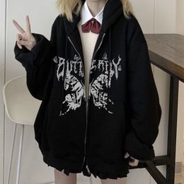 Heren Hoodies Sweatshirts Y2K Retro Donkergrijs Sweatshirt 90s Harajuku Punk Gothic Zip Up Hoodie Longsleeved Losse Jas 230620