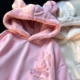 Sweats à capuche pour hommes Sweatshirts Y2K Sweet And Lovely Pure Desire For Wind Milk Pull à capuche Oreilles de lapin moelleux Flocage Broderie Lâche Top Coats 230605