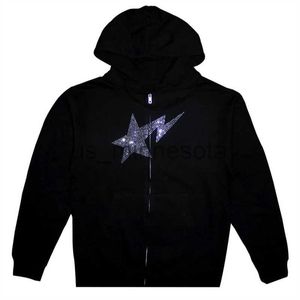 Heren Hoodies Sweatshirts Zipper Hoodie Cardigan Man Women Y2K Diamant ingelegde pailletten Sweatshirt American Ins Autumn Winter Nieuw paar Jacket Campus Sty J230818