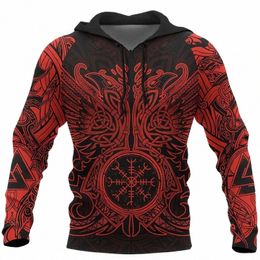 Sweats à capuche pour hommes Vikings Tattoo Fi Motif animal 3D Style imprimé Casual Harajuku Hip Hop Pull Surdimensionné Sudaderas c93M #