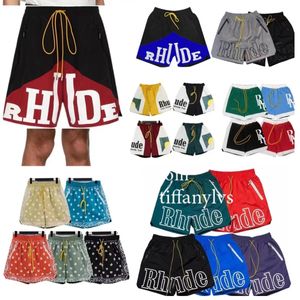 Designer Heren Shorts Rhude Shorts Summer Fashion Strandbroek Mannen Hoogwaardige straatkleding Roodblauw Zwart Paarse broek Mesh Drawing Zipper Short