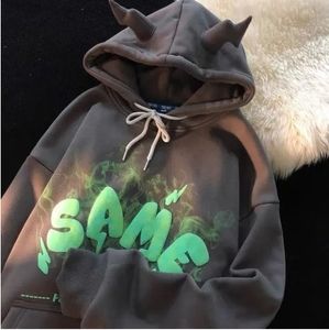 Heren Hoodies Y2K Sweatshirtship Hop Dark Bat Wing Devil Horn Gothic Zip Up Hoodie Jacket Men Women Oversized Sweatshirt Kawaii Desse Harajuku Winter Y2K