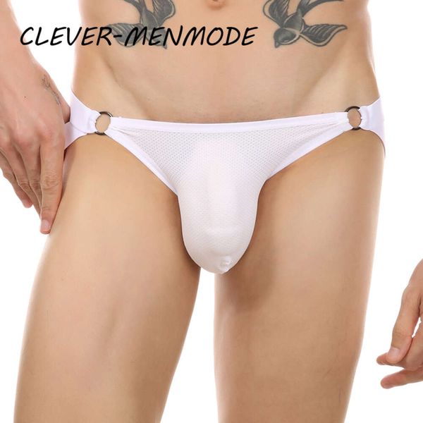 Ropa interior Sexy para Hombre, suspensorio con bolsa convexa en U, bragas de malla, calzoncillos con anillo de Metal, Tanga calada para Hombre