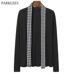 Mens Houndstooth Cardigan Pull Colorblock Contraste Col Châle Chandails Tricotés Hommes Casual Slim Fit Cardigans 210524