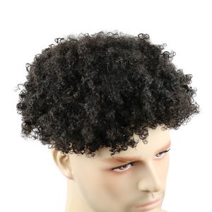 Perruque de toupet de cheveux humains pour hommes pleine peau 10 MM système de remplacement bouclé crépus postiches à la main indien RemyHair