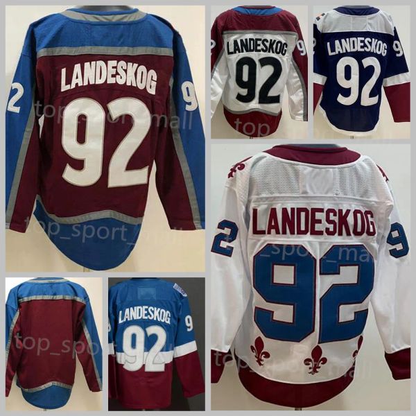 Hockey sur glace pour hommes 8 Cale Makar Jerseys 29 Nathan MacKinnon 92 Gabriel Landeskog Mikko Rantanen Joe Sakic Peter pas cher Bourgogne Bleu Blanc Reverse Retro Champions