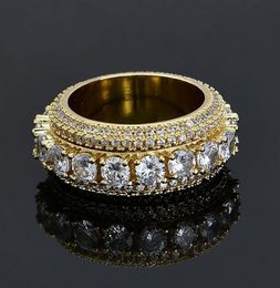 Hombres helados 1 fila CZ anillo 360 anillos de eternidad micro pavimento circonio cúbico 14K dorado diamantes simulados de calidad superior Ring7125117