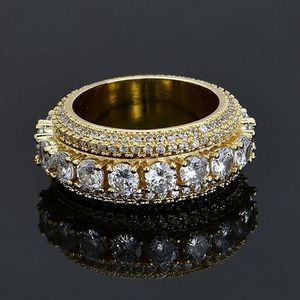 Heren Iced Out 1 Rij CZ Ring 360 Eternity Ringen Micro Pave Zirconia 14K Gold Plating Topkwaliteit Gesimuleerde Diamanten Ring268z